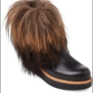 Elena Fur Trimmed Leather Boots Designer *NEW*
